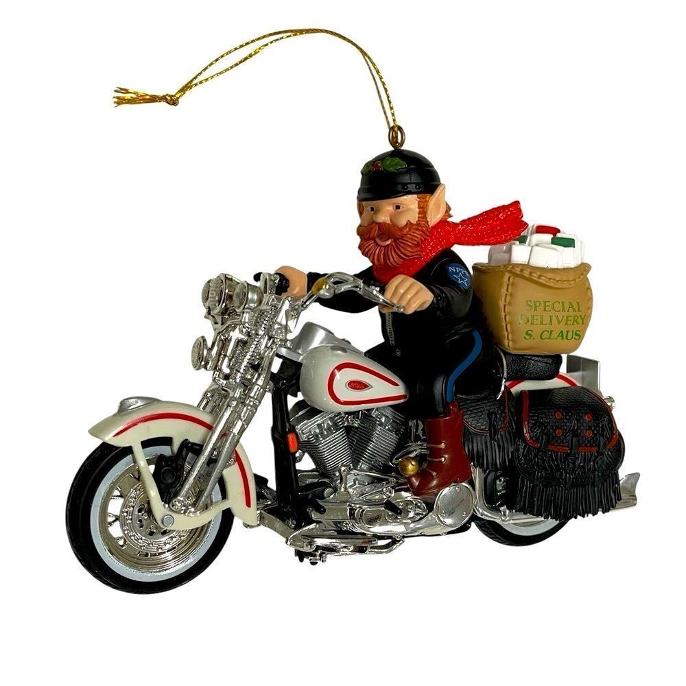 HARLEYβDAVIDSON Santa Claus Motorcycle Ornament - Red and Silver